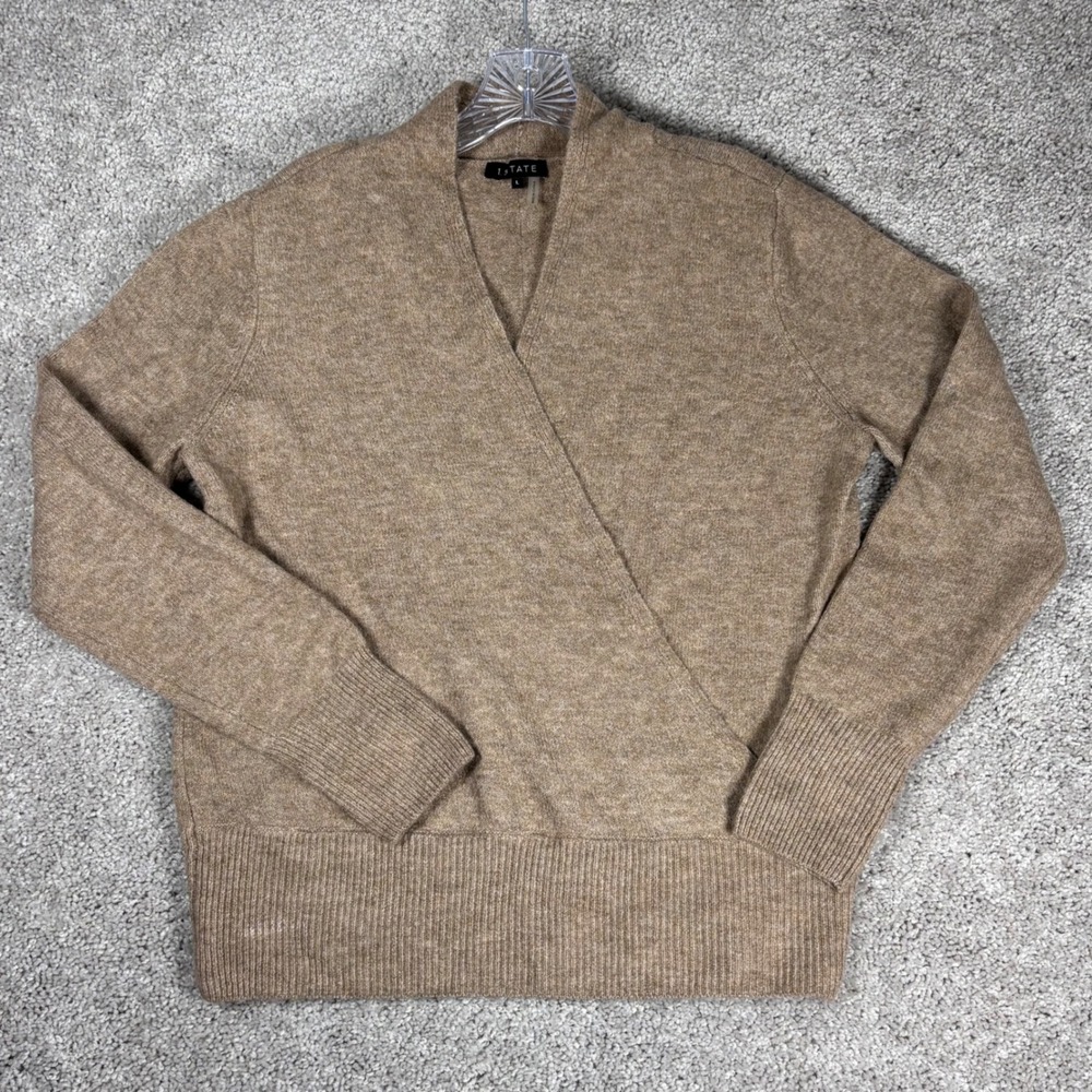 1 STATE Womens Large Brown V Neck Long Sleeve Wrap Sweater Knit Casual‎ Top L